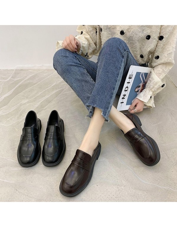 2021 autumn new British style small leather shoes student black overshoot college Lefu shoes flat bottomed women's shoes wholesale