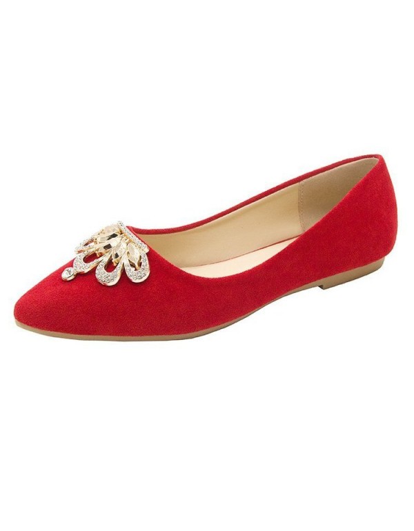 2021 spring new pointed single shoes women's shallow flat shoes suede Rhinestone red wedding shoes Bridesmaid shoes wholesale