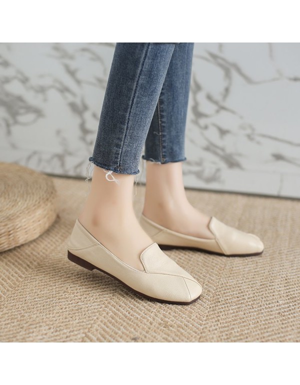 2021 spring new flat sole single shoes Square Head shallow mouth cover foot soft surface pea shoes casual and comfortable women's shoes wholesale