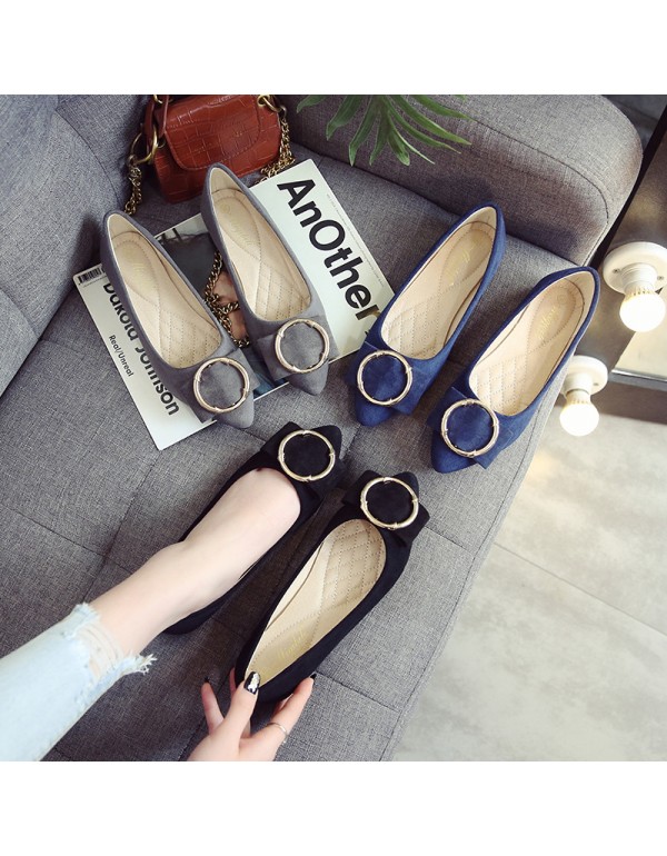2021 spring new pointed shallow mouth flat sole single shoes pea shoes versatile pregnant women's scoop shoes large women's shoes 41-43
