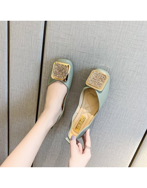2021 summer new Korean flat sole single shoes Square Head shallow mouth soft bottom pea shoes fashion square buckle women's shoes wholesale