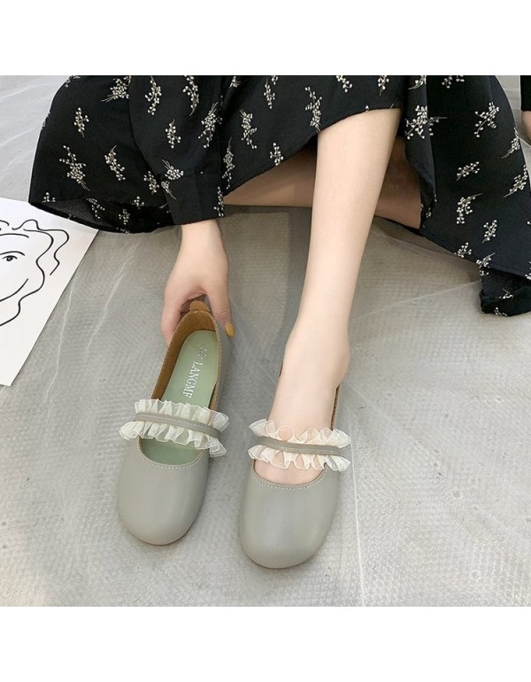 2021 spring new flat shoes round head shallow mouth pea shoes flat heel shoes with lace wholesale