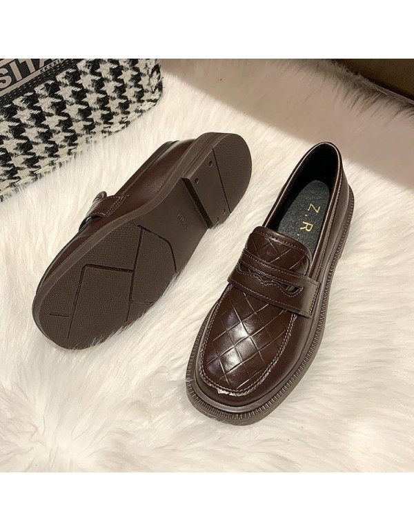 2021 spring new British style small leather shoes women's flat bottomed round head over foot Lefu shoes fashion leather shoes wholesale