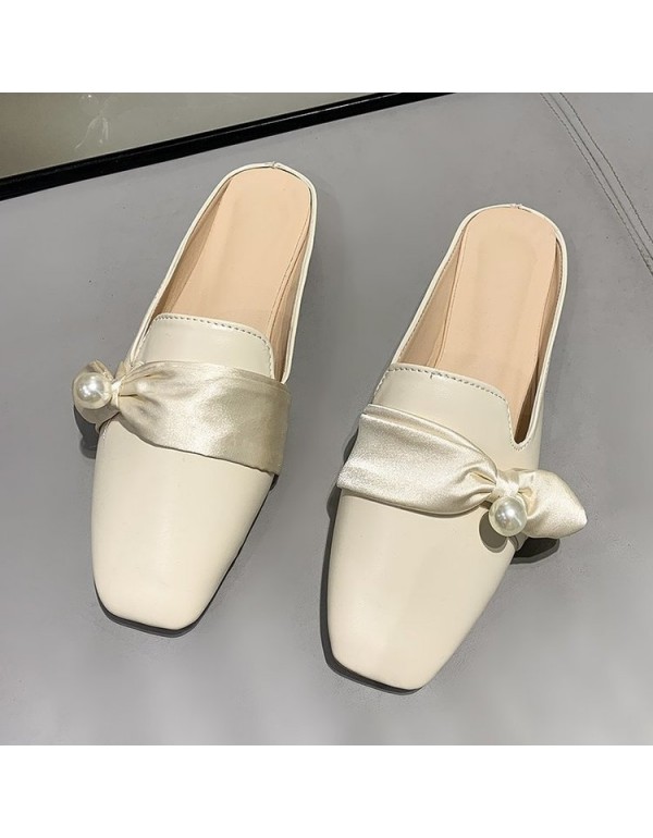 2021 spring new Korean Baotou half slippers women wear flat bottom bow lazy shoes fashion women's shoes wholesale