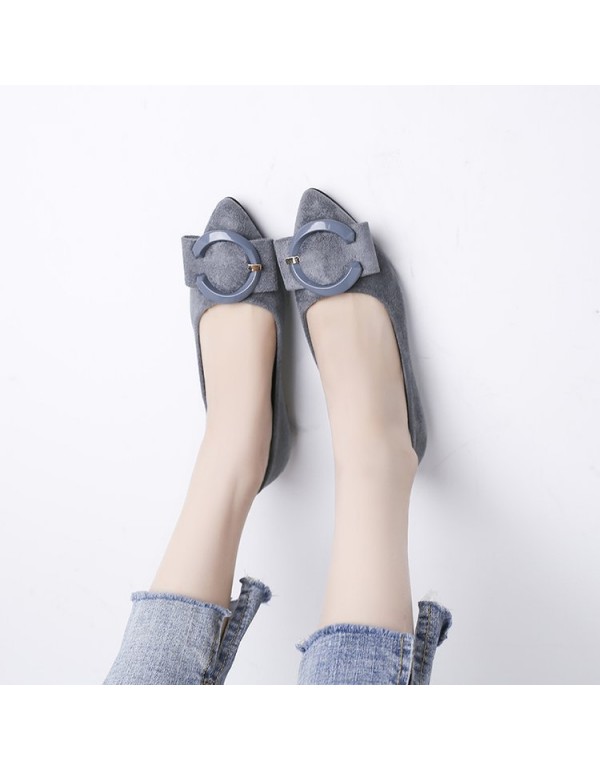 2021 spring new Korean version pointed single shoes women's shallow mouth c-button suede flat shoes comfortable and fashionable women's shoes wholesale