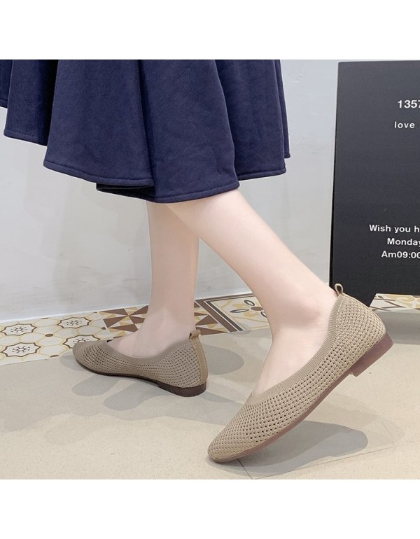 2021 autumn new Korean knitted single shoes women's pointed flat shoes shallow mouth breathable fashion women's shoes wholesale