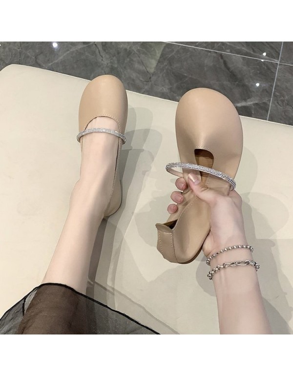 2021 spring new flat sole single shoes women's round head shallow mouth pea shoes Rhinestone flat sole women's shoes wholesale