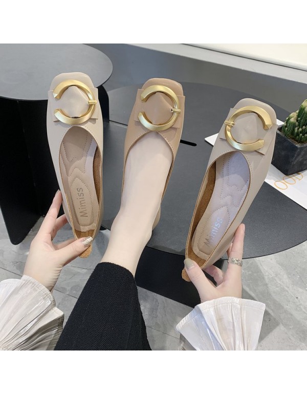 2021 spring new Korean flat shoes Square Head shallow mouth c-button Doudou shoes fashion soft bottom comfortable women's shoes wholesale