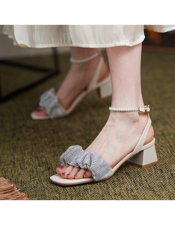 2021 summer new sandals women's herringbone belt gentle net Red Fairy style with skirt open toe thick heel women's shoes