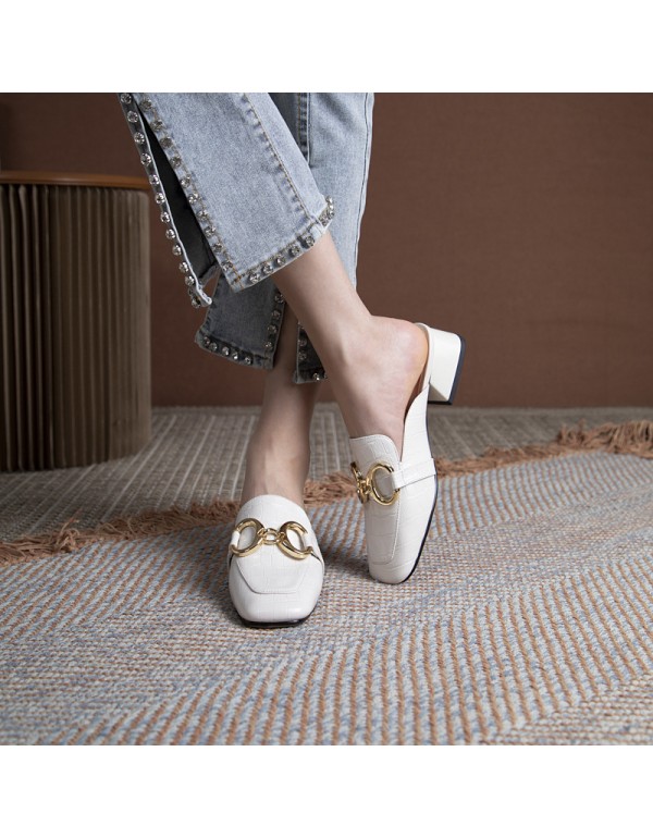 2021 autumn Muller shoes summer flat bottom wearing Baotou half slippers fairy lazy women's shoes Korean sandals