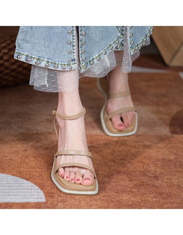 Slope heel sandals women's summer 2021 new muffin thick soled British one-line buckle high-heeled women's shoes