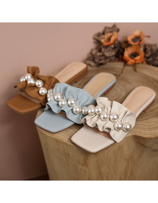 Flat slippers women wear 2021 New Pearl fairy style in summer, simple Korean version ins two wear beach sandals