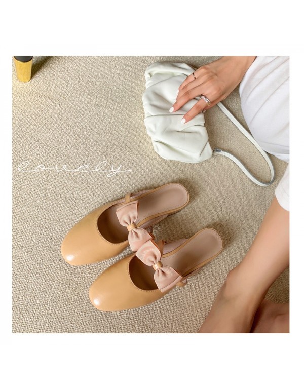 Xiaoxiang cool slippers women's shoes 2021 wear sweet bowknot Baotou flat heel net red half slippers in spring and summer