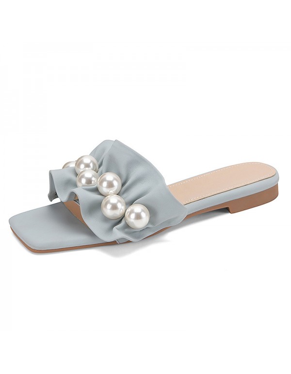 Flat slippers women wear 2021 New Pearl fairy style in summer, simple Korean version ins two wear beach sandals