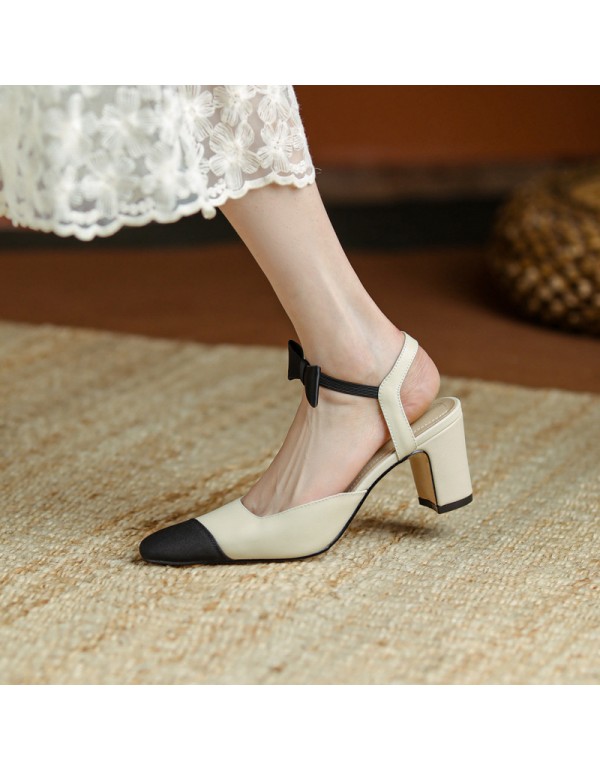 2021 summer bow flat heel Baotou sandals women's sandals simple Korean version small fragrance color matching temperament women's sandals