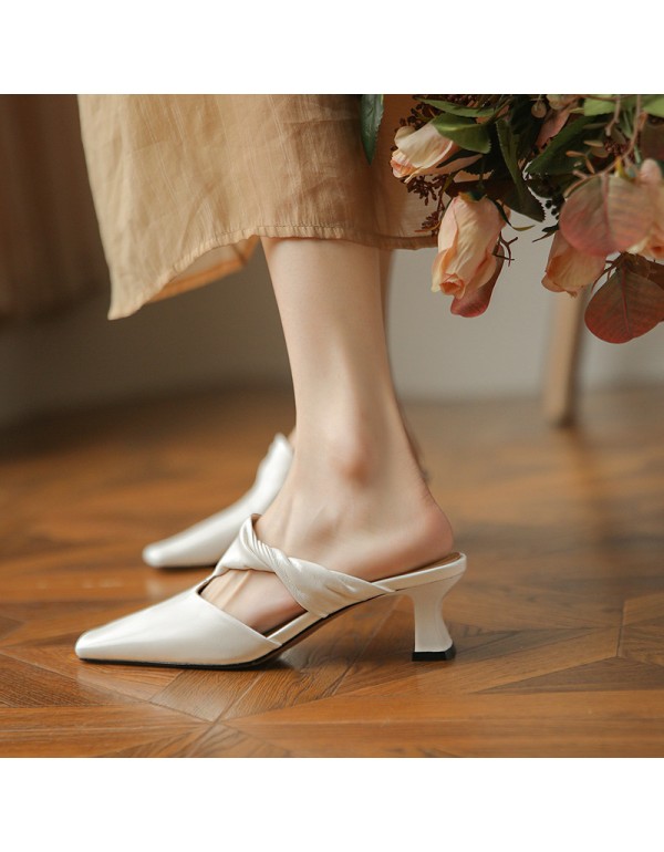 French retro Baotou square heel slippers 2021 comfortable summer wear soft fairy bow THICK HEEL SANDALS