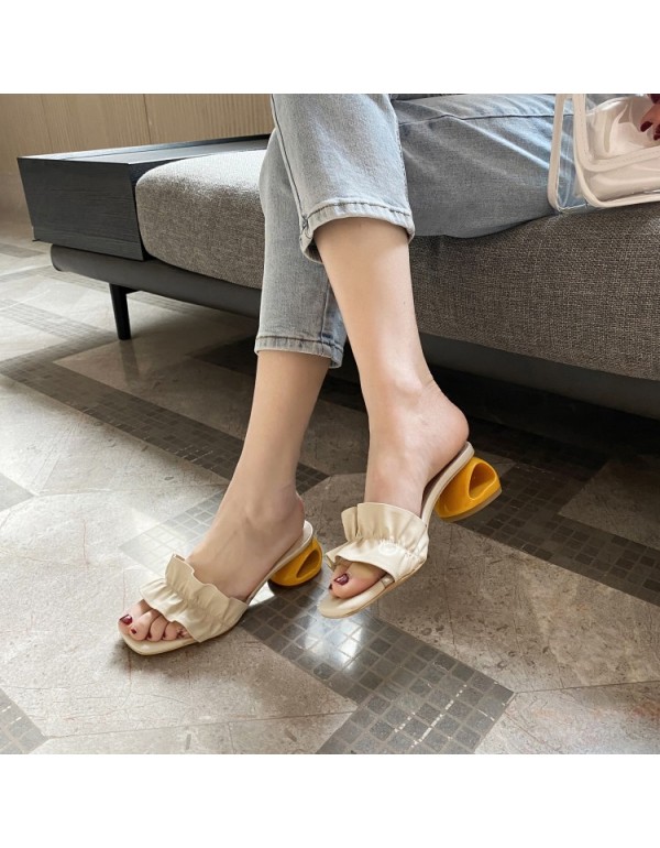 Wear Korean women's sandals 2020 summer new net red lace fashion one word slippers foreign trade women's shoes 