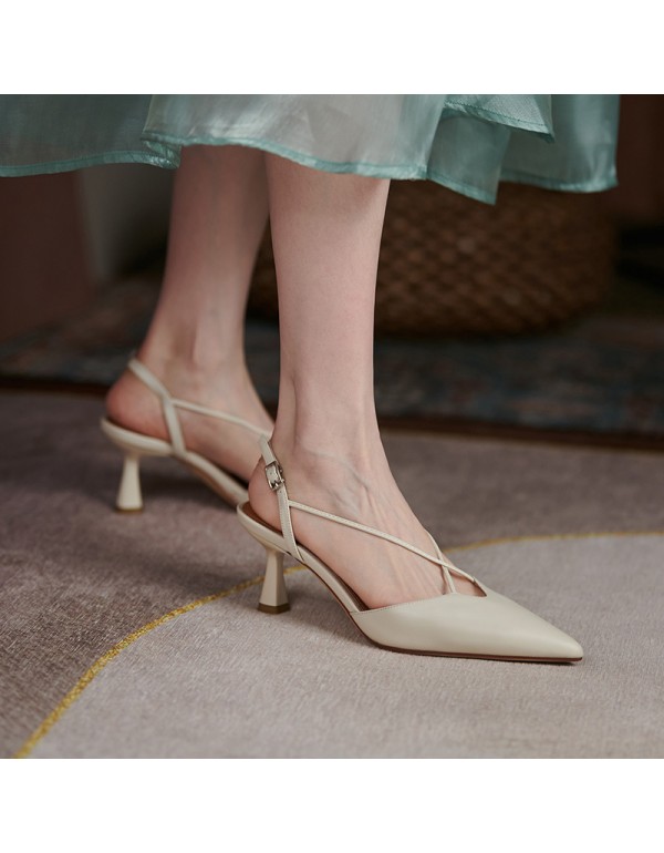 Sandals 2021 new female summer fashion pointed Baotou thin heel high heels back empty fairy style sweet single shoes