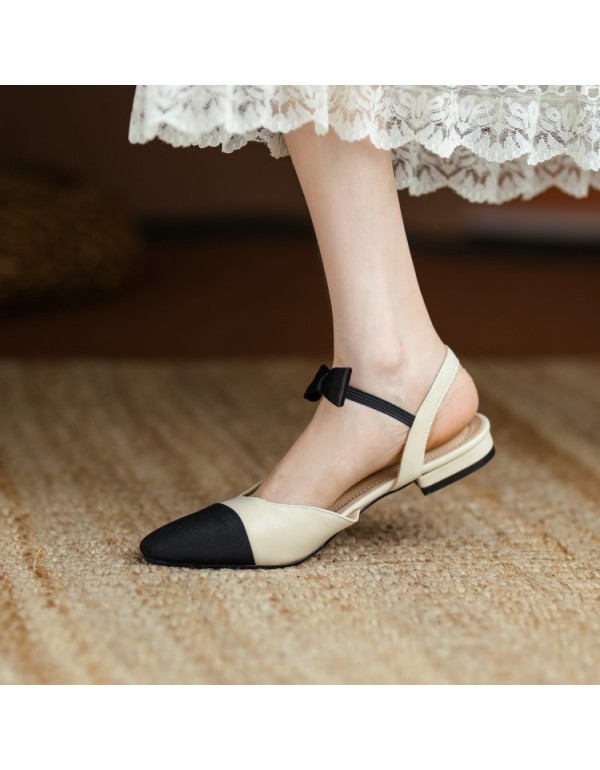 2021 summer bow flat heel Baotou sandals women's sandals simple Korean version small fragrance color matching temperament women's sandals