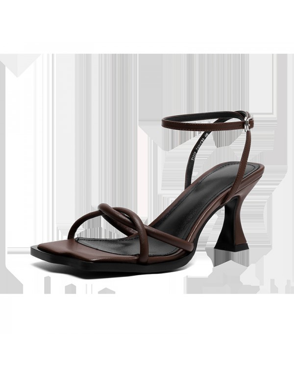 2021 summer new fairy style sweet Korean fashion high-heeled shoes open toe one-sided belt thin heel retro women's sandals