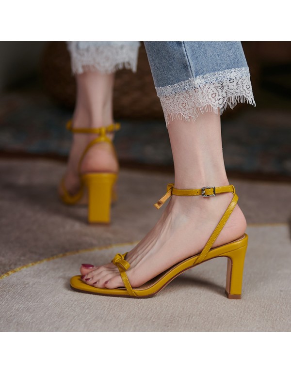 One line French sandals women's summer heels 2021 new FAIRY FASHION Roman shoes thick heels high heels women's shoes