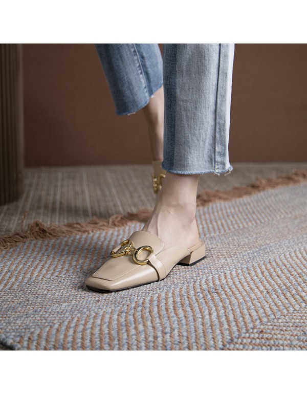 2021 autumn Muller shoes summer flat bottom wearing Baotou half slippers fairy lazy women's shoes Korean sandals