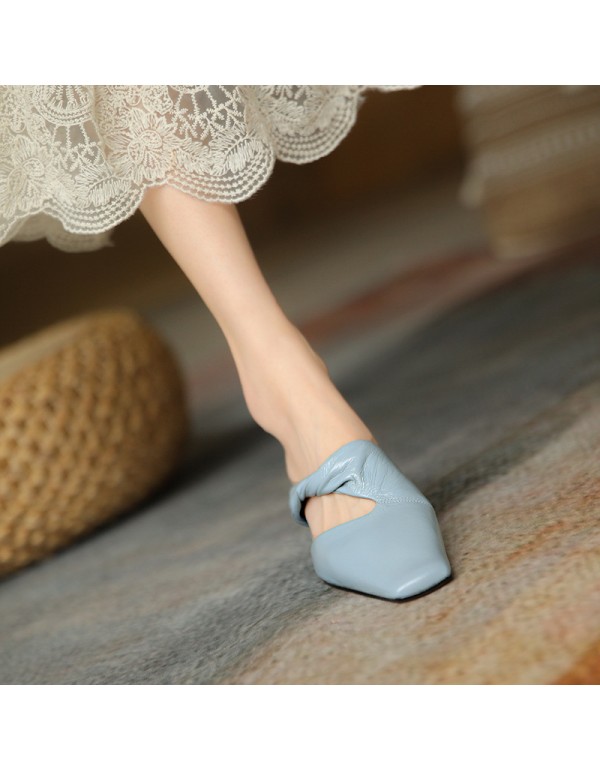 French retro Baotou square heel slippers 2021 comfortable summer wear soft fairy bow THICK HEEL SANDALS