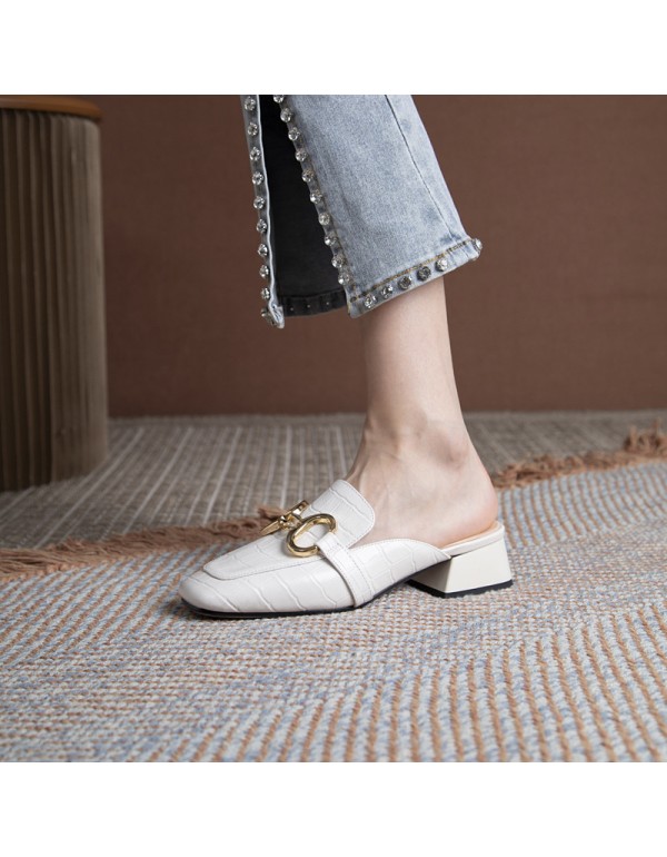 2021 autumn Muller shoes summer flat bottom wearing Baotou half slippers fairy lazy women's shoes Korean sandals