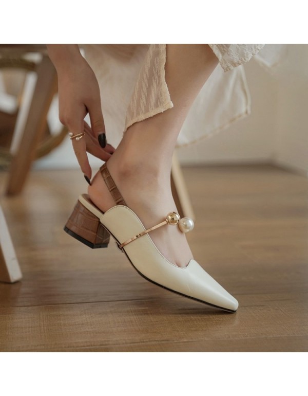2020 spring new thick heel pointed mouth middle he...