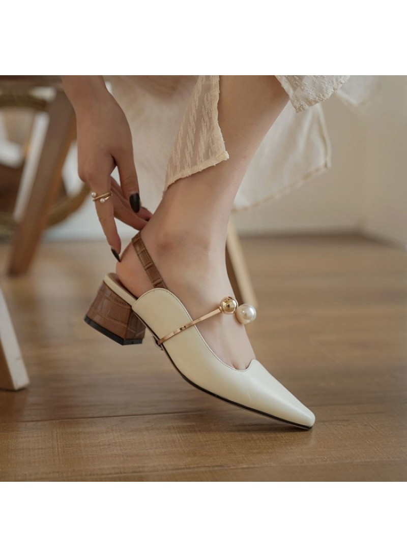 2020 spring new thick heel pointed mouth middle he...