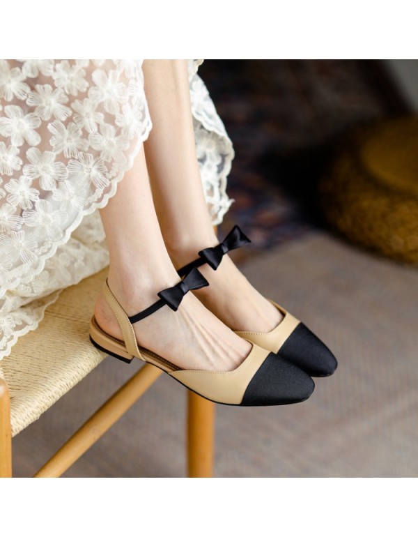 2021 summer bow flat heel Baotou sandals women's s...