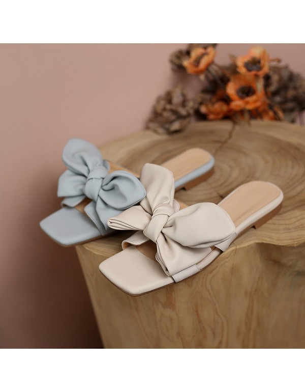 2021 summer new flat bottomed Korean version simple pearl slippers fairy style sweet low heel flowers women's slippers