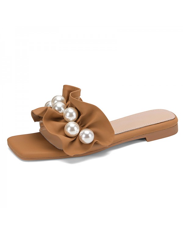 Flat slippers women wear 2021 New Pearl fairy style in summer, simple Korean version ins two wear beach sandals