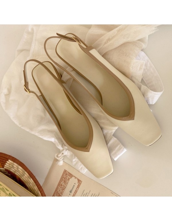 Baotou sandals women's 2020 summer new versatile one-way belt with middle heel and thick heel square head fashion Korean women's shoes 