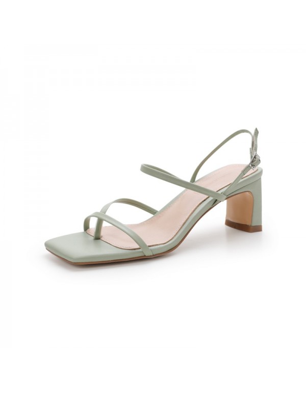 2021 new summer clip toe sandals women's thick heel FAIRY DRESS Roman mid heel high heels 
