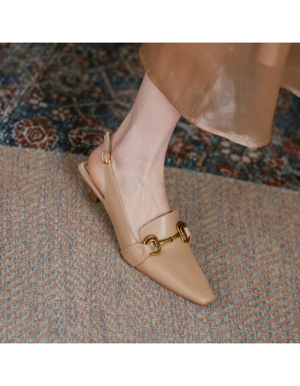 Cowhide high heels women's thin heel Baotou sandal...