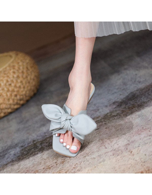 2021 summer new flat bottomed Korean version simple pearl slippers fairy style sweet low heel flowers women's slippers