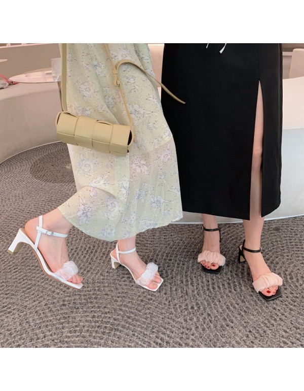 Summer 2021 new open toed sandals women's thick heels fairy style gentle one line commuting sandals