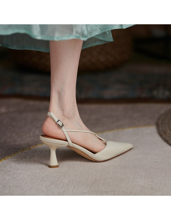 Sandals 2021 new female summer fashion pointed Baotou thin heel high heels back empty fairy style sweet single shoes