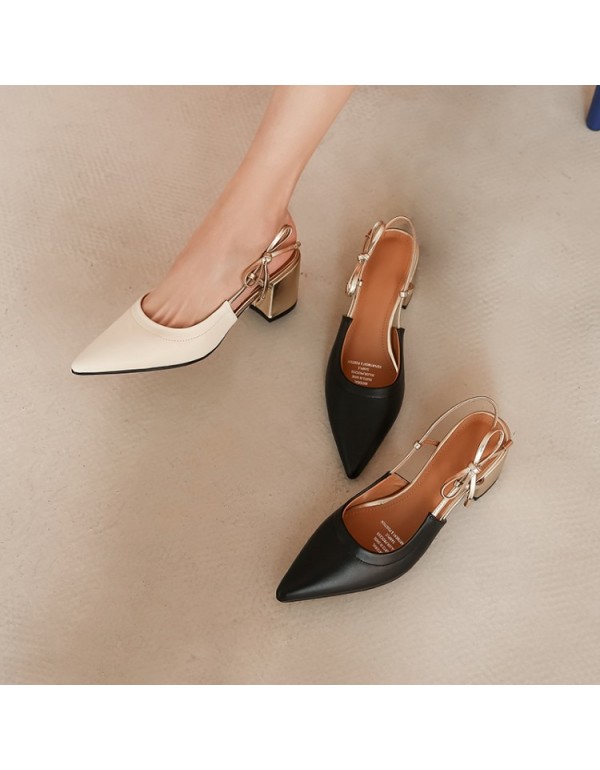 2020 thick heel pointed sandals high heel fairy bow Roman shoes summer leather women's fashion shoes 