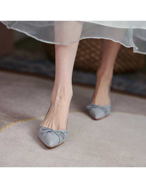 2021 summer new Baotou sandals women's Korean version pointed temperament leucorrhea commuting thin heel bow back empty single shoes women