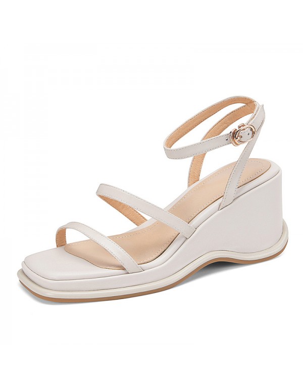 Slope heel sandals women's summer 2021 new muffin thick soled British one-line buckle high-heeled women's shoes