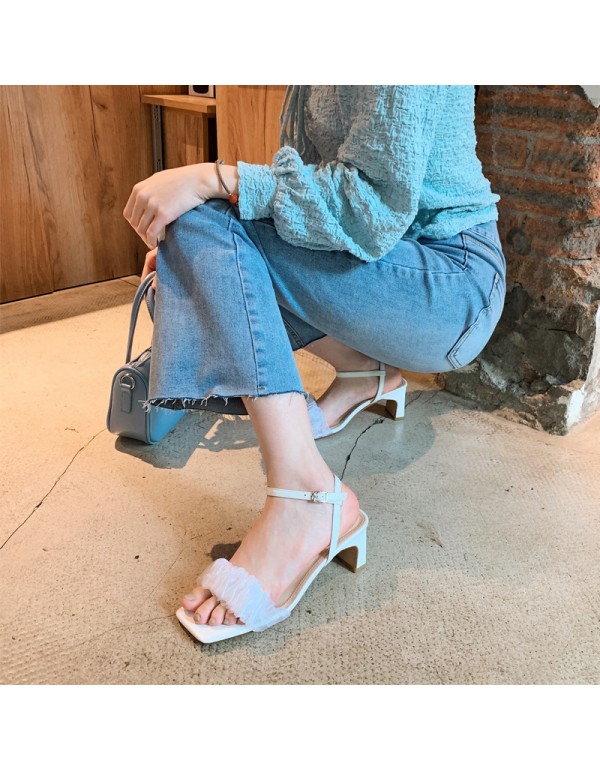 Summer 2021 new open toed sandals women's thick heels fairy style gentle one line commuting sandals