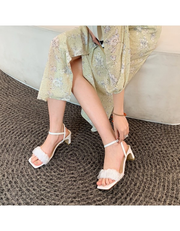 Summer 2021 new open toed sandals women's thick heels fairy style gentle one line commuting sandals