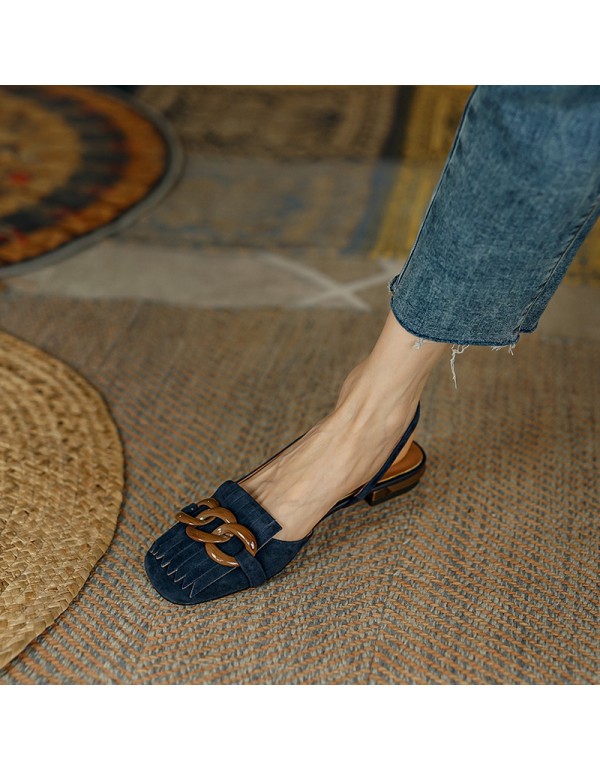 Retro tassel Baotou sandals women's 2021 new summer metal thick heels women's shoes hollow flat shoes women's summer 