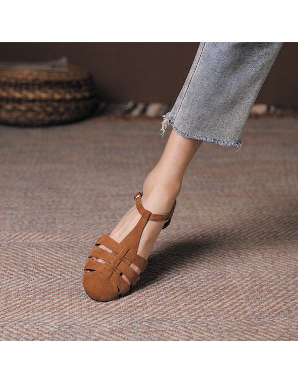 French Roman sandals 2021 new flat fairy summer Baotou soft soled Mary Jane shoes simple retro women