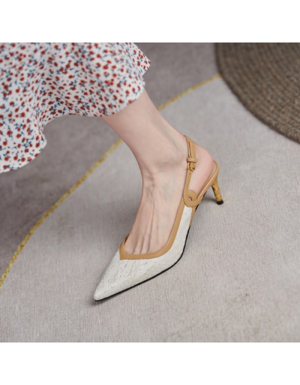 Baotou sandals women's high heels and thin heels 2021 summer new one line French retro temperament pointed back empty single shoes women