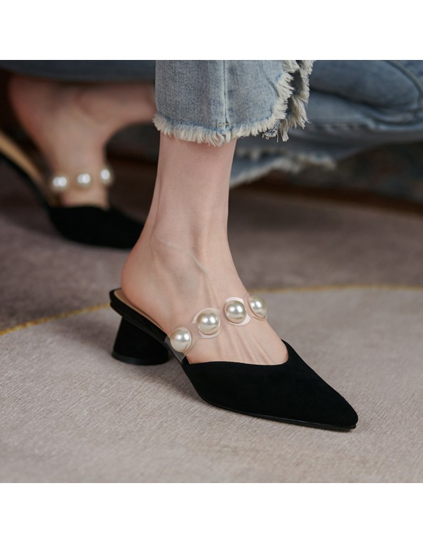 Baotou sandals women's summer 2021 new cowhide thick heel Korean low heel fairy style fashion retro sandals 