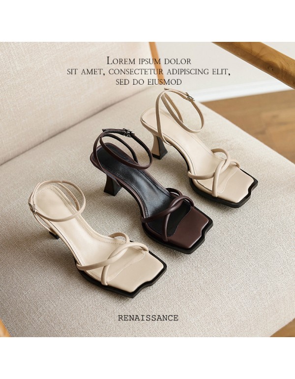 2021 summer new fairy style sweet Korean fashion high-heeled shoes open toe one-sided belt thin heel retro women's sandals