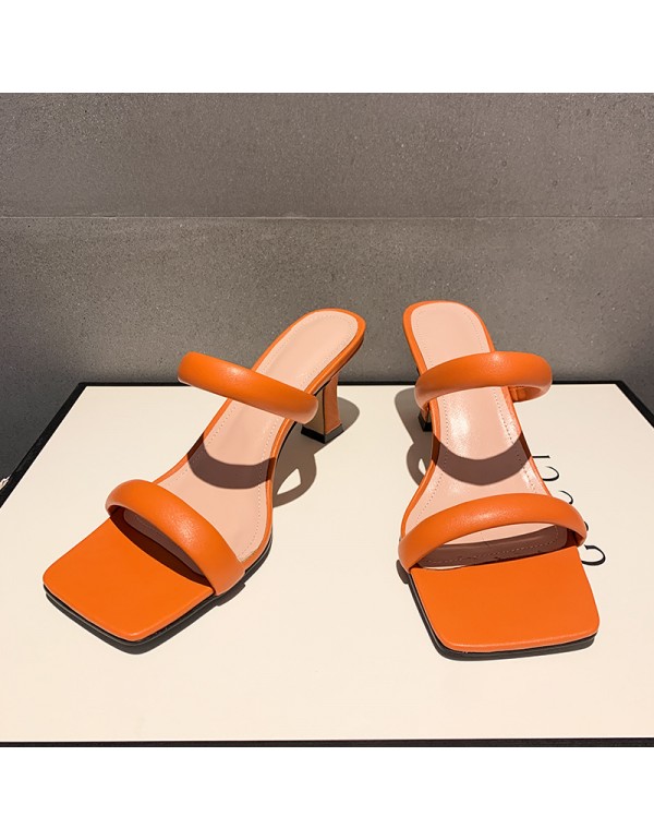 2021 new summer net red ins trendy square head sandals women wear fashionable high-heeled sandals and White Roman shoes